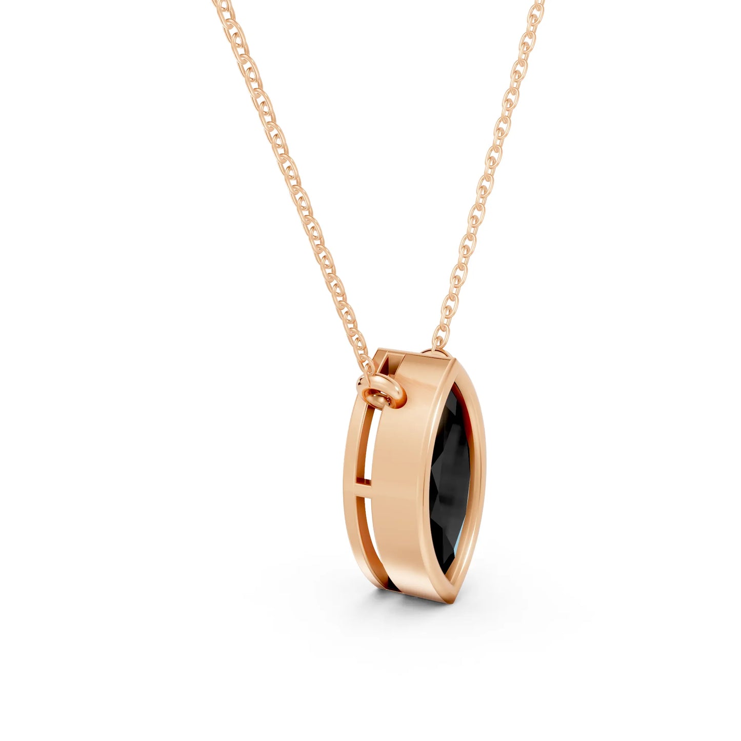 18K Gold Marquise Cut Black Diamond Bezel Necklace