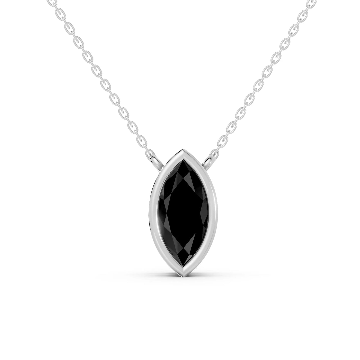 18K Gold Marquise Cut Black Diamond Bezel Necklace