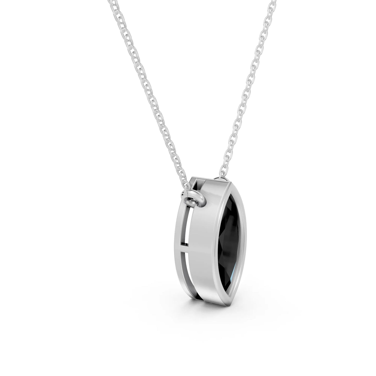 18K Gold Marquise Cut Black Diamond Bezel Necklace