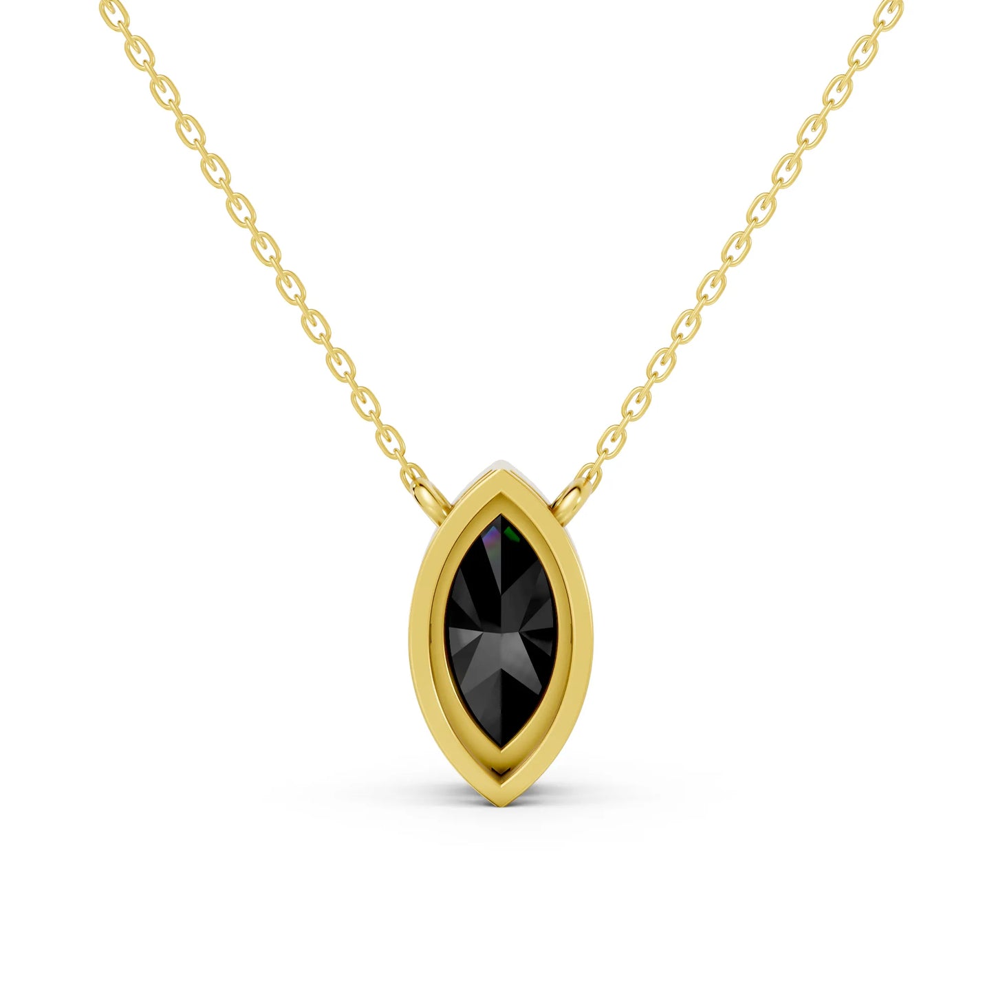 18K Gold Marquise Cut Black Diamond Bezel Necklace