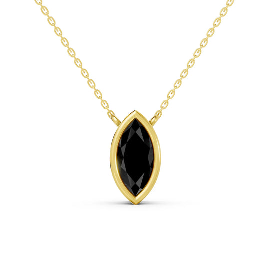 18K Gold Marquise Cut Black Diamond Bezel Necklace