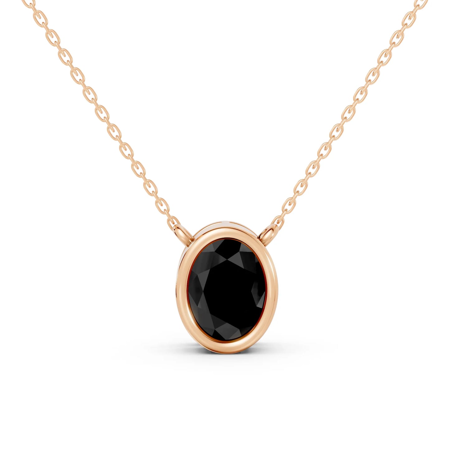 18K Gold Oval Cut Black Diamond Bezel Necklace