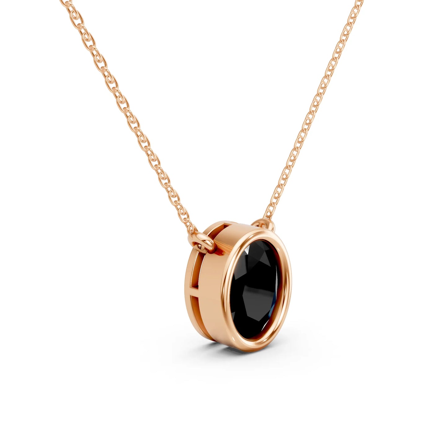 18K Gold Oval Cut Black Diamond Bezel Necklace