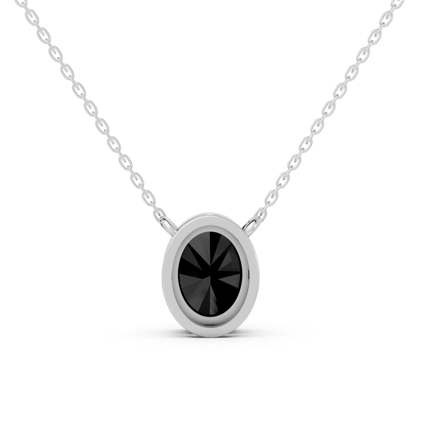 18K Gold Oval Cut Black Diamond Bezel Necklace