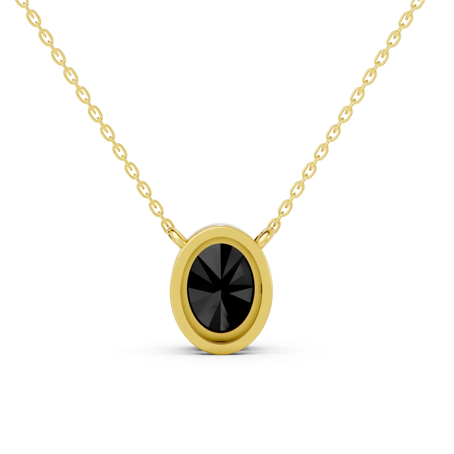 18K Gold Oval Cut Black Diamond Bezel Necklace