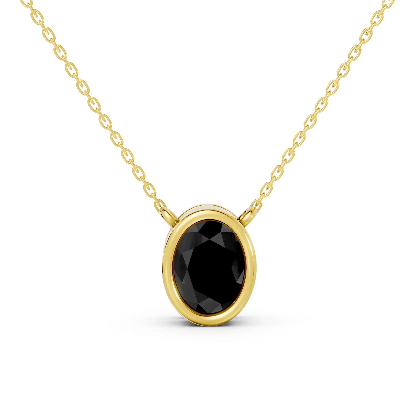 18K Gold Oval Cut Black Diamond Bezel Necklace