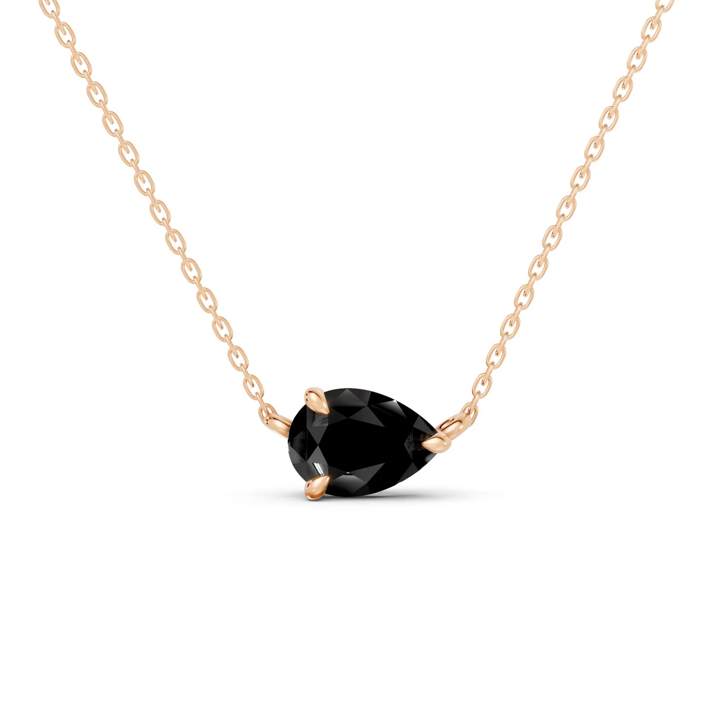 18K Gold Pear Cut Black Diamond East-West Solitaire Necklace
