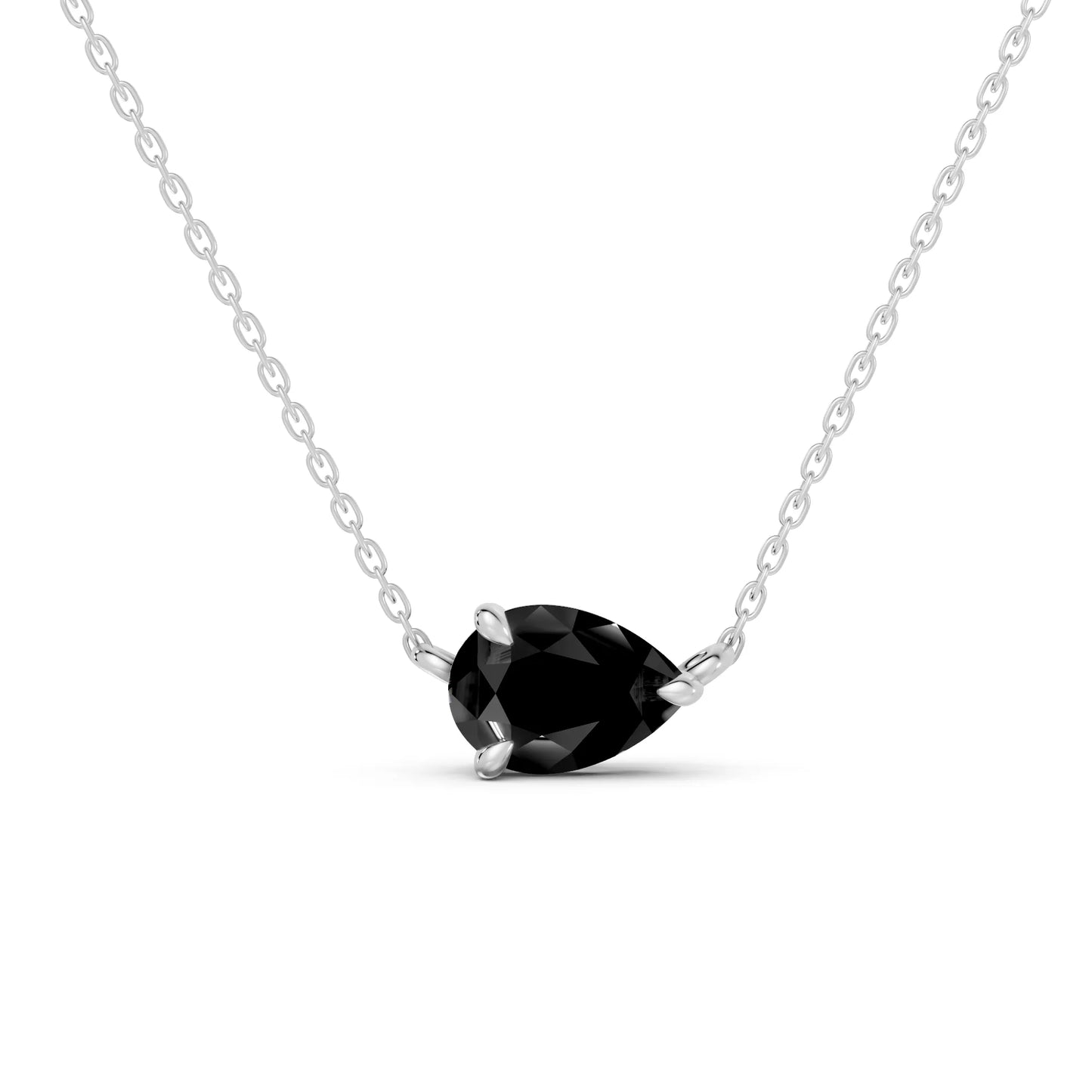 18K Gold Pear Cut Black Diamond East-West Solitaire Necklace