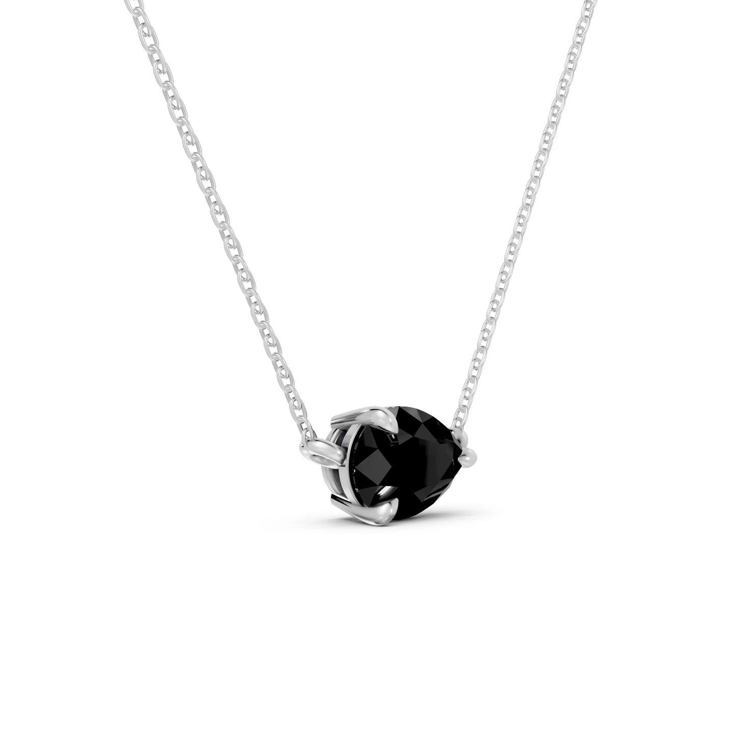 18K Gold Pear Cut Black Diamond East-West Solitaire Necklace