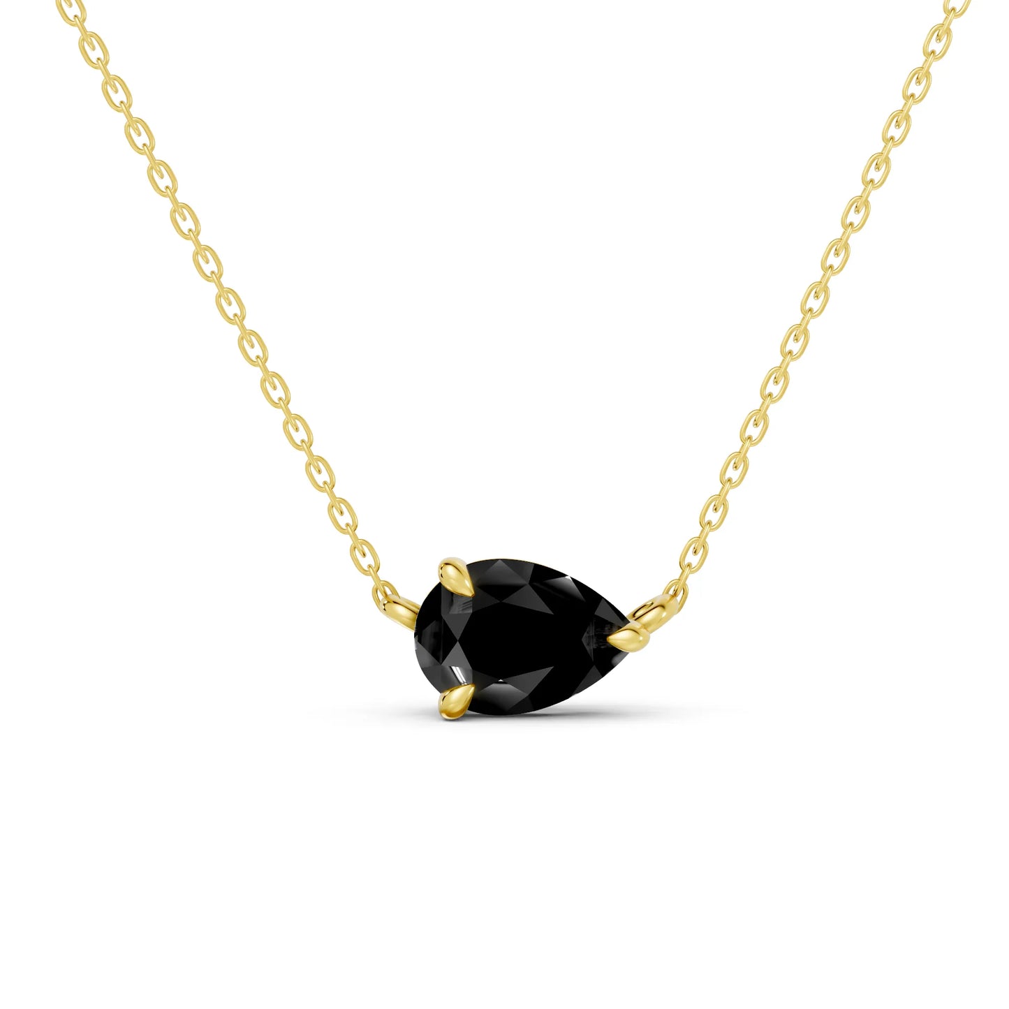 18K Gold Pear Cut Black Diamond East-West Solitaire Necklace