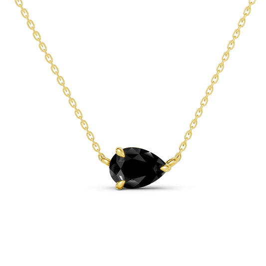 18K Gold Pear Cut Black Diamond East-West Solitaire Necklace