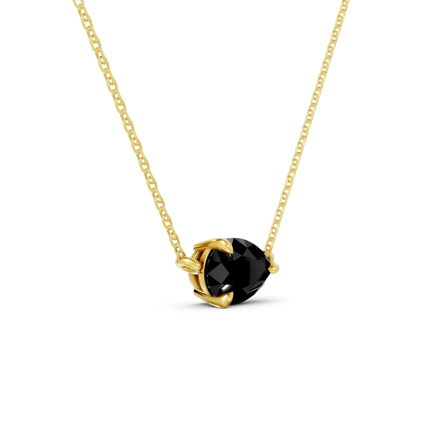 18K Gold Pear Cut Black Diamond East-West Solitaire Necklace