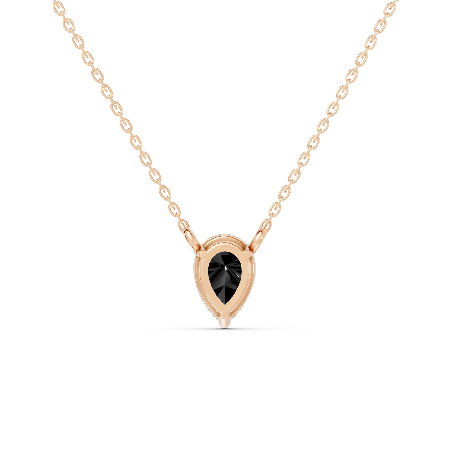 18K Gold Pear Cut Black Diamond Solitaire Necklace