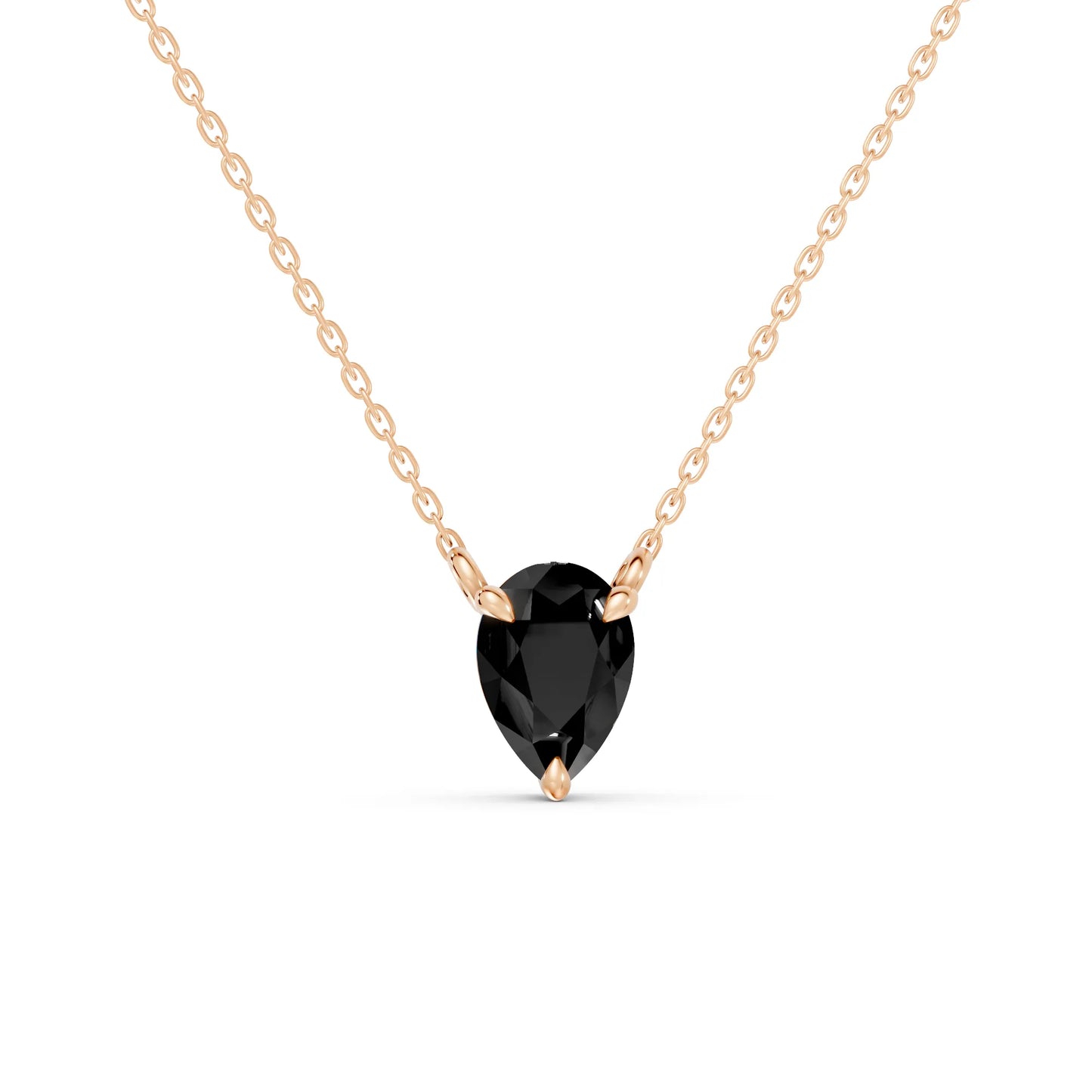 18K Gold Pear Cut Black Diamond Solitaire Necklace