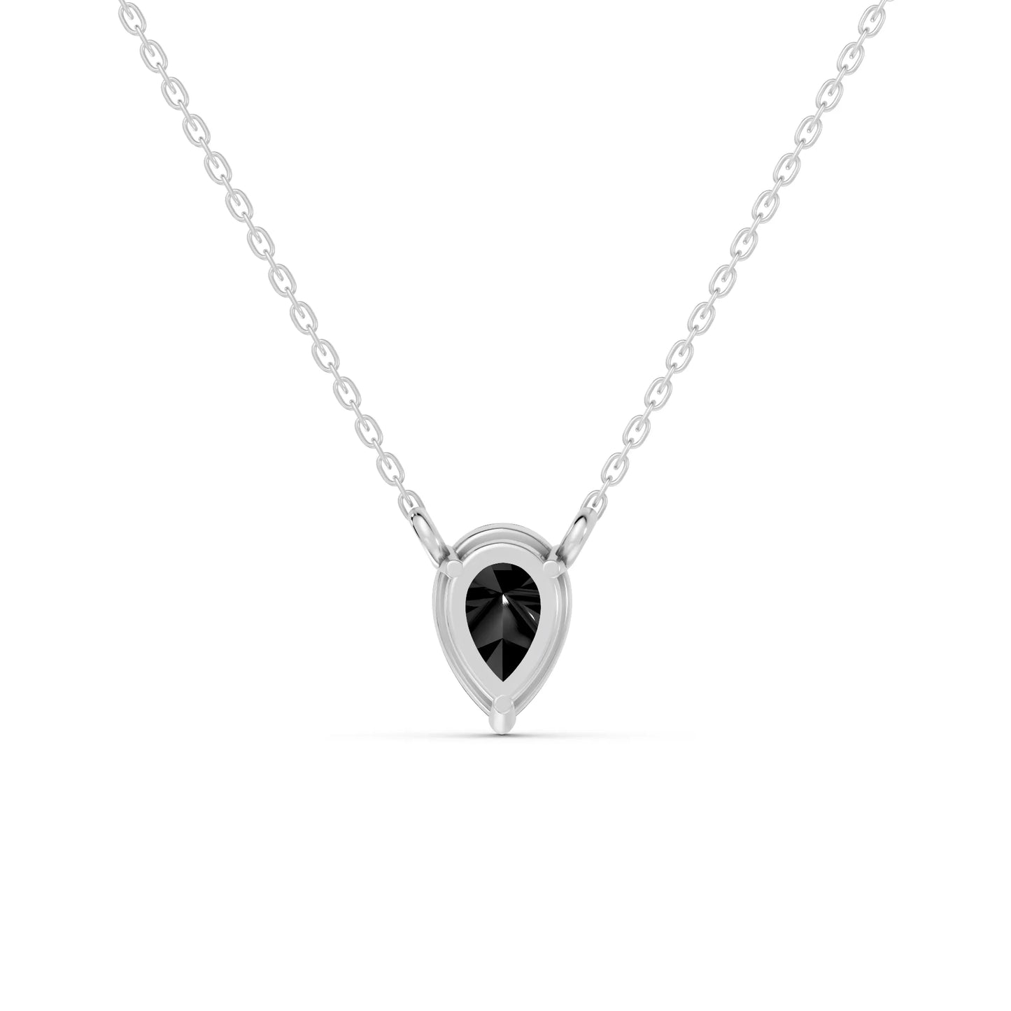 18K Gold Pear Cut Black Diamond Solitaire Necklace