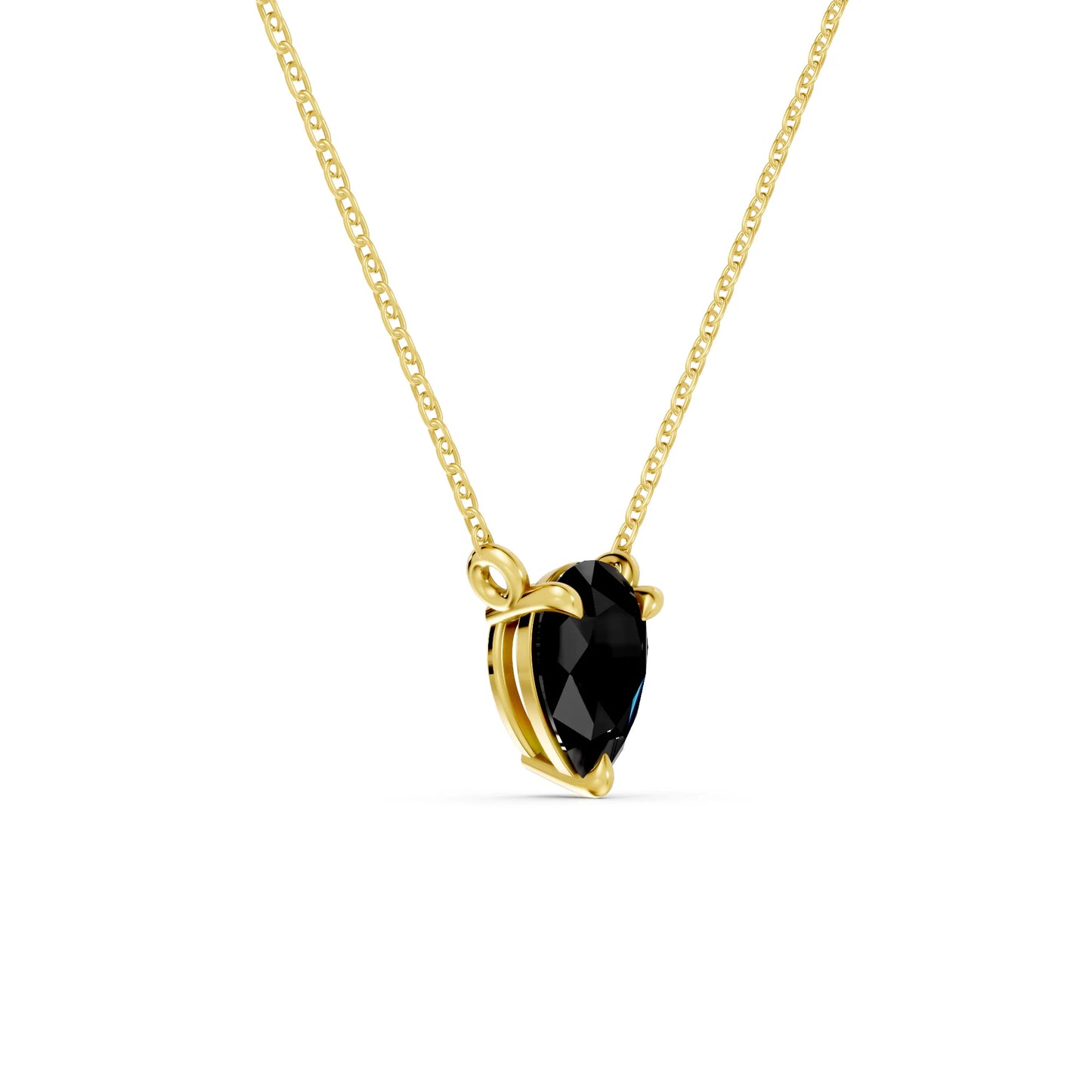 18K Gold Pear Cut Black Diamond Solitaire Necklace