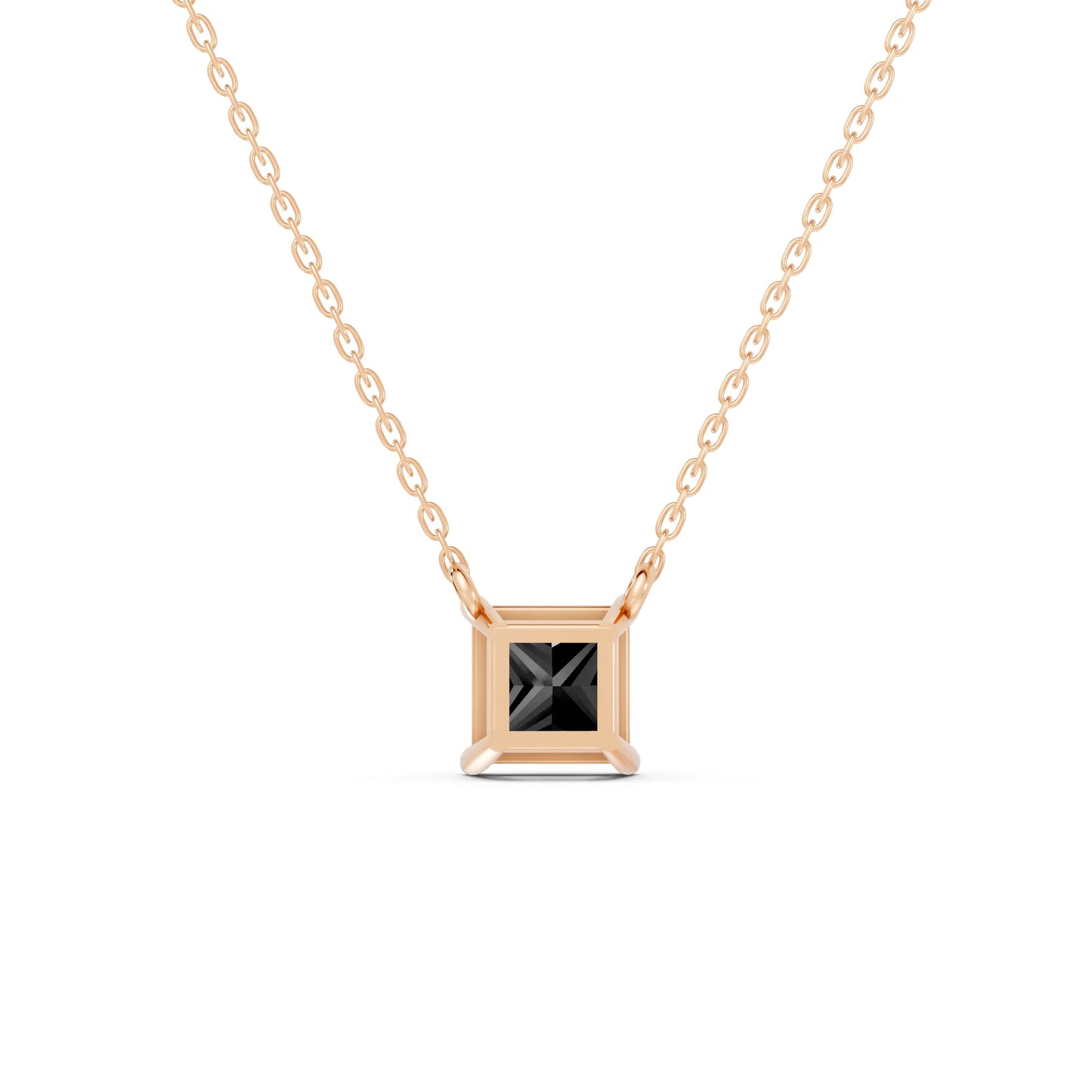 18K Gold Princess Cut Black Diamond Solitaire Necklace