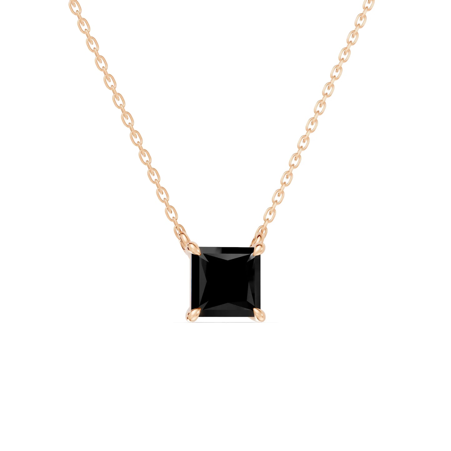 18K Gold Princess Cut Black Diamond Solitaire Necklace
