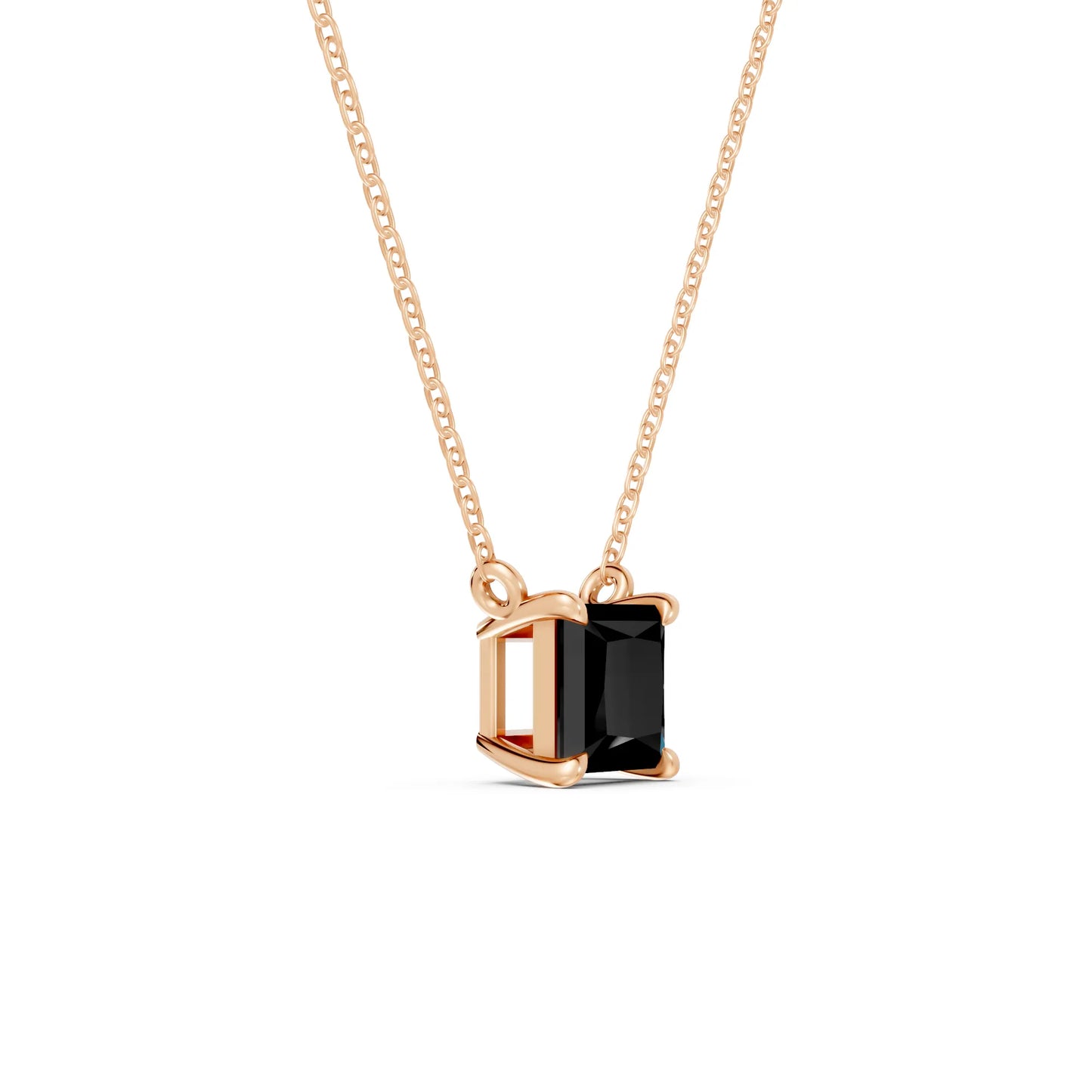 18K Gold Princess Cut Black Diamond Solitaire Necklace