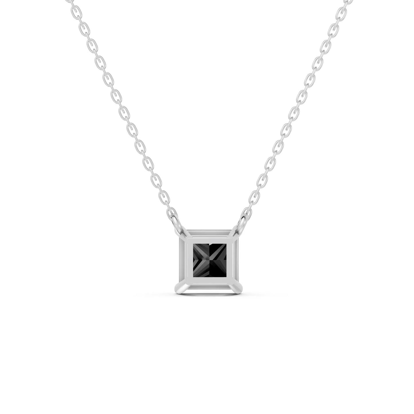 18K Gold Princess Cut Black Diamond Solitaire Necklace