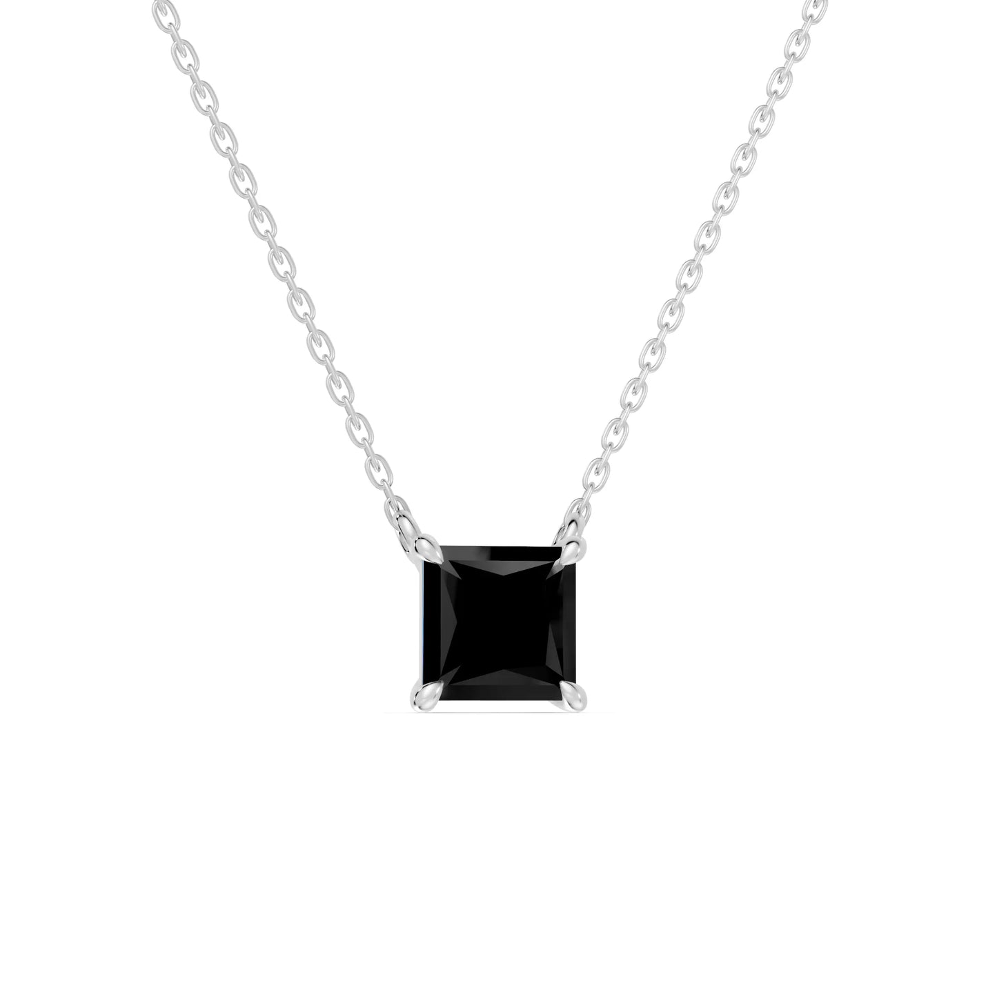 18K Gold Princess Cut Black Diamond Solitaire Necklace