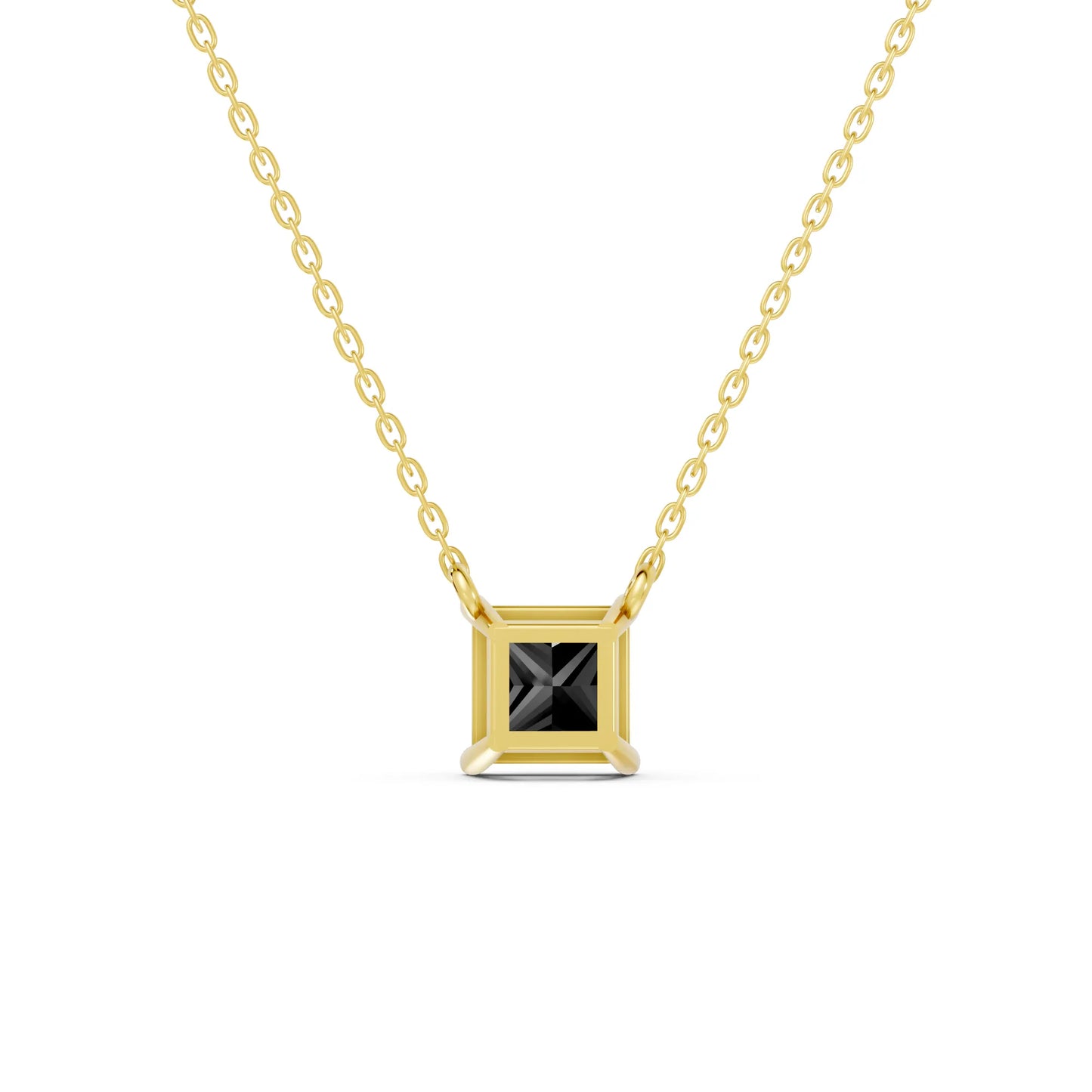 18K Gold Princess Cut Black Diamond Solitaire Necklace