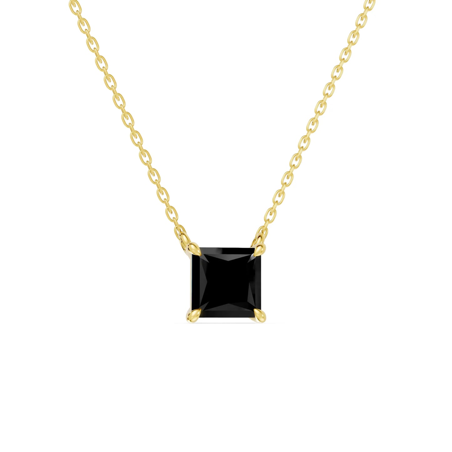 18K Gold Princess Cut Black Diamond Solitaire Necklace