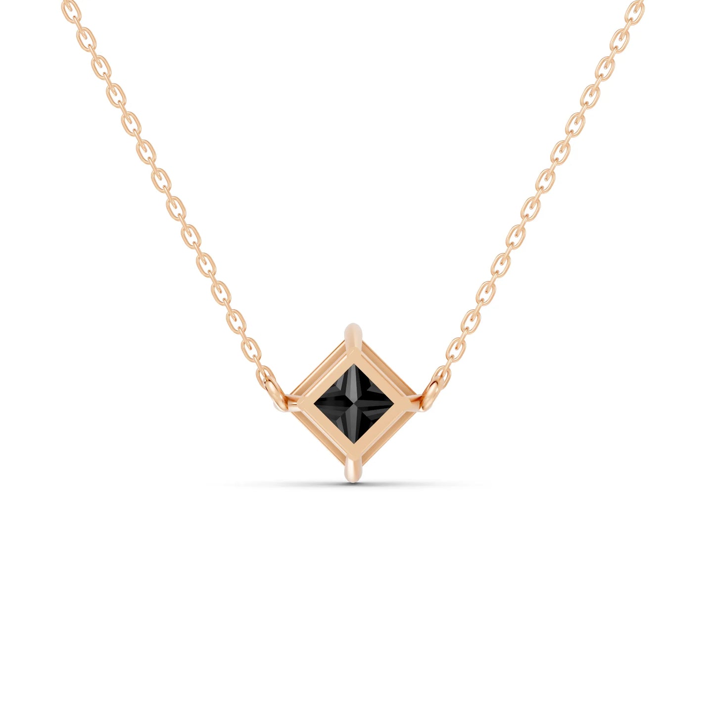 18K Gold Princess Cut Black Diamond East-West Solitaire Necklace