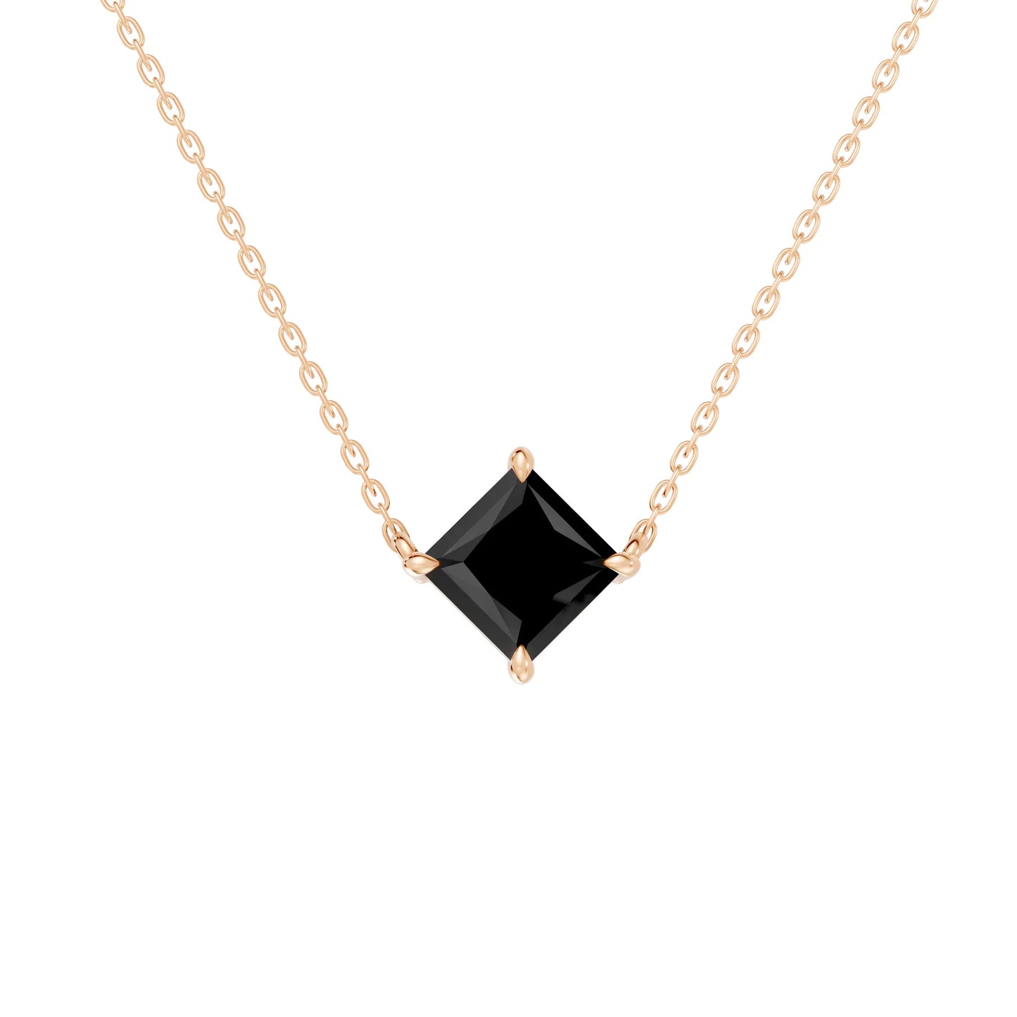 18K Gold Princess Cut Black Diamond East-West Solitaire Necklace