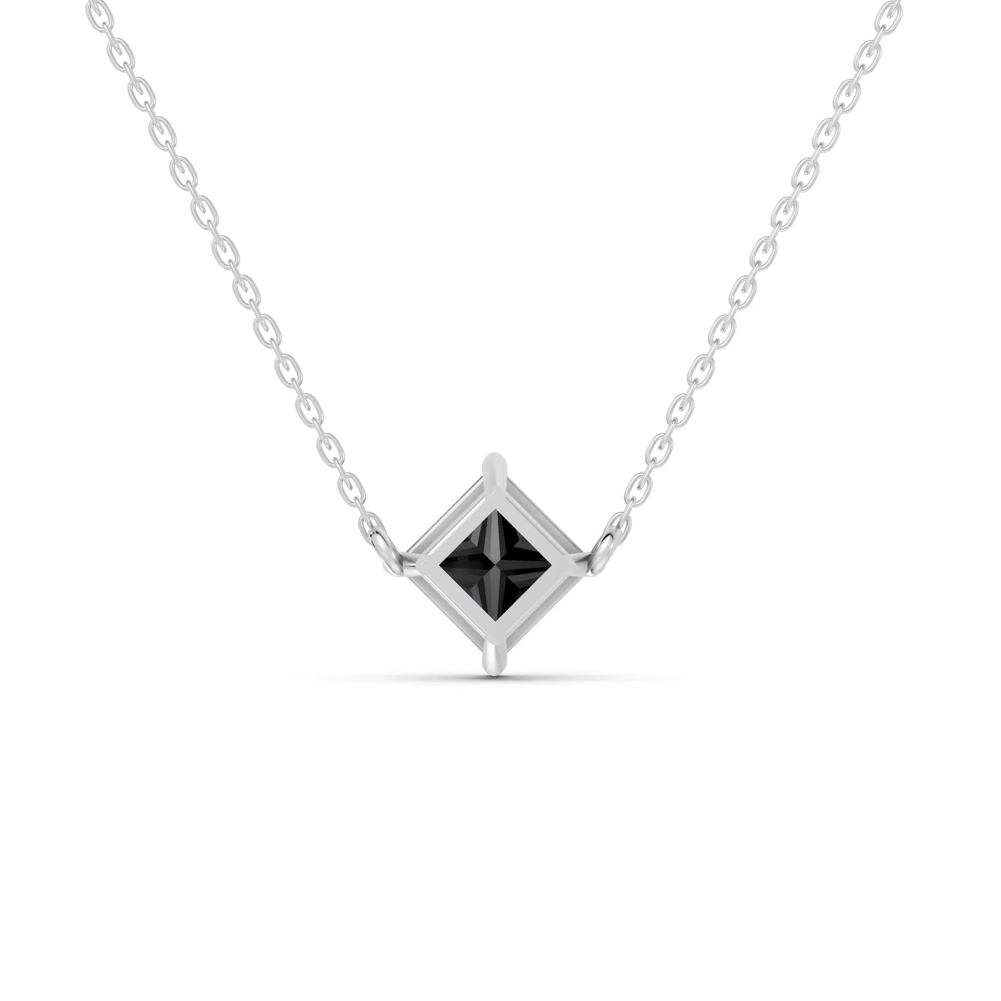18K Gold Princess Cut Black Diamond East-West Solitaire Necklace