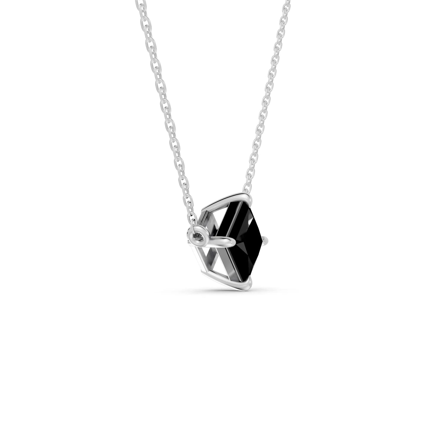18K Gold Princess Cut Black Diamond East-West Solitaire Necklace