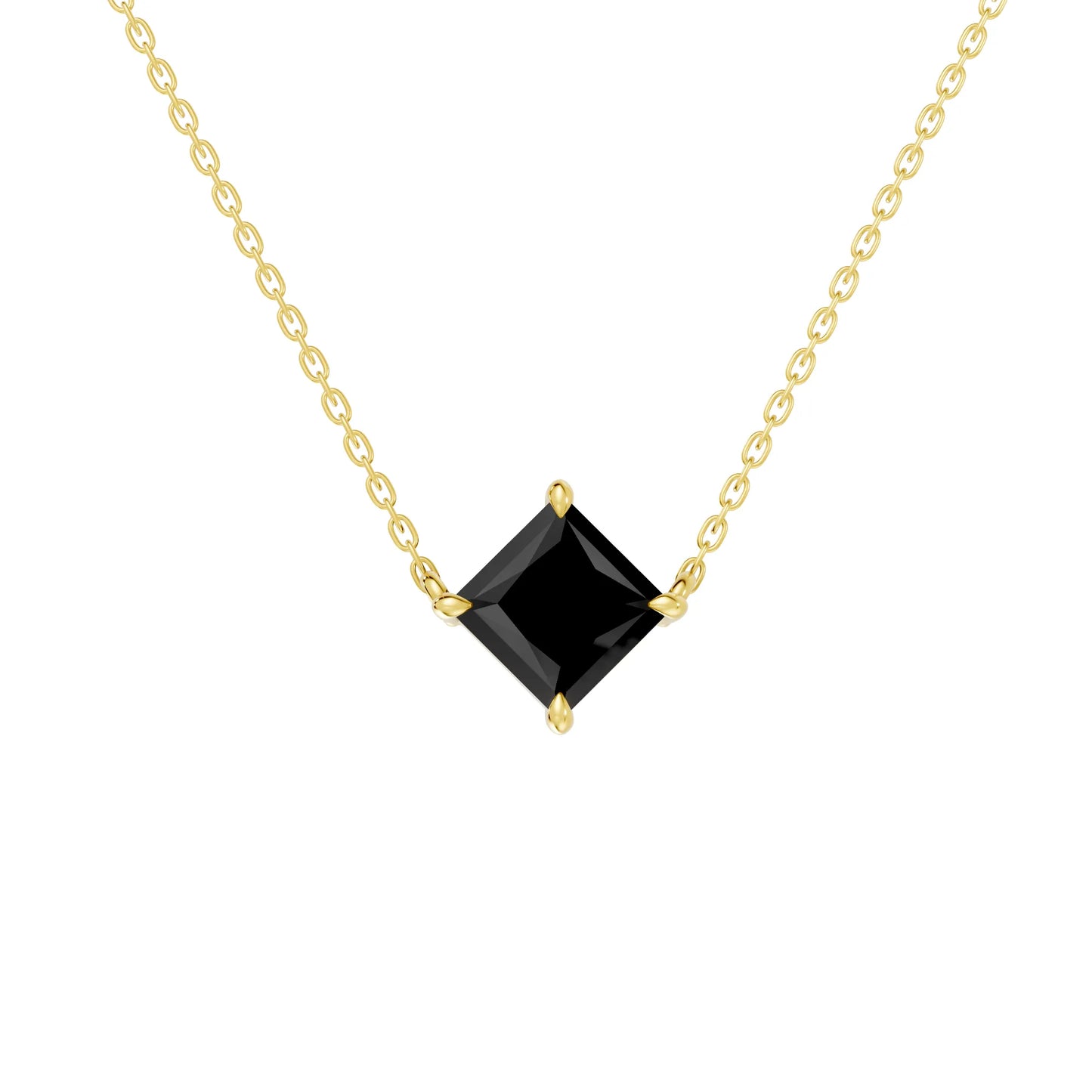 18K Gold Princess Cut Black Diamond East-West Solitaire Necklace