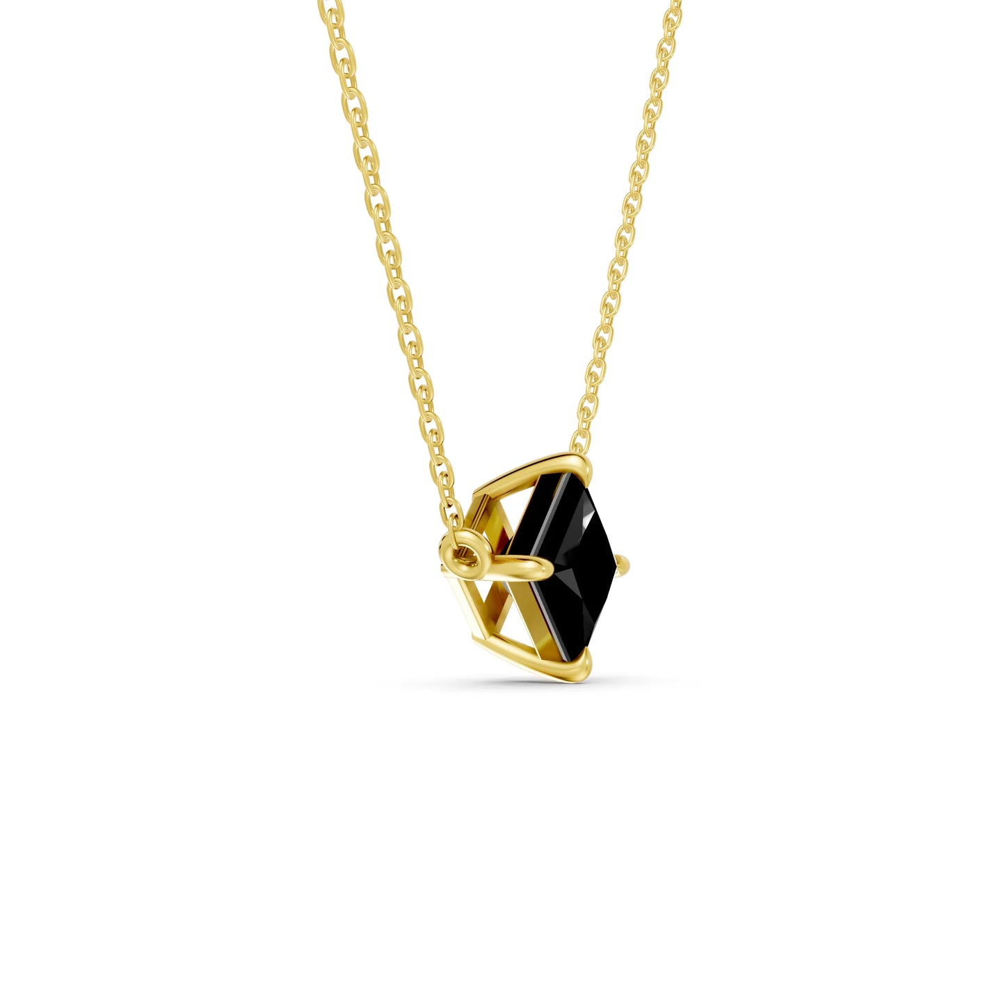 18K Gold Princess Cut Black Diamond East-West Solitaire Necklace