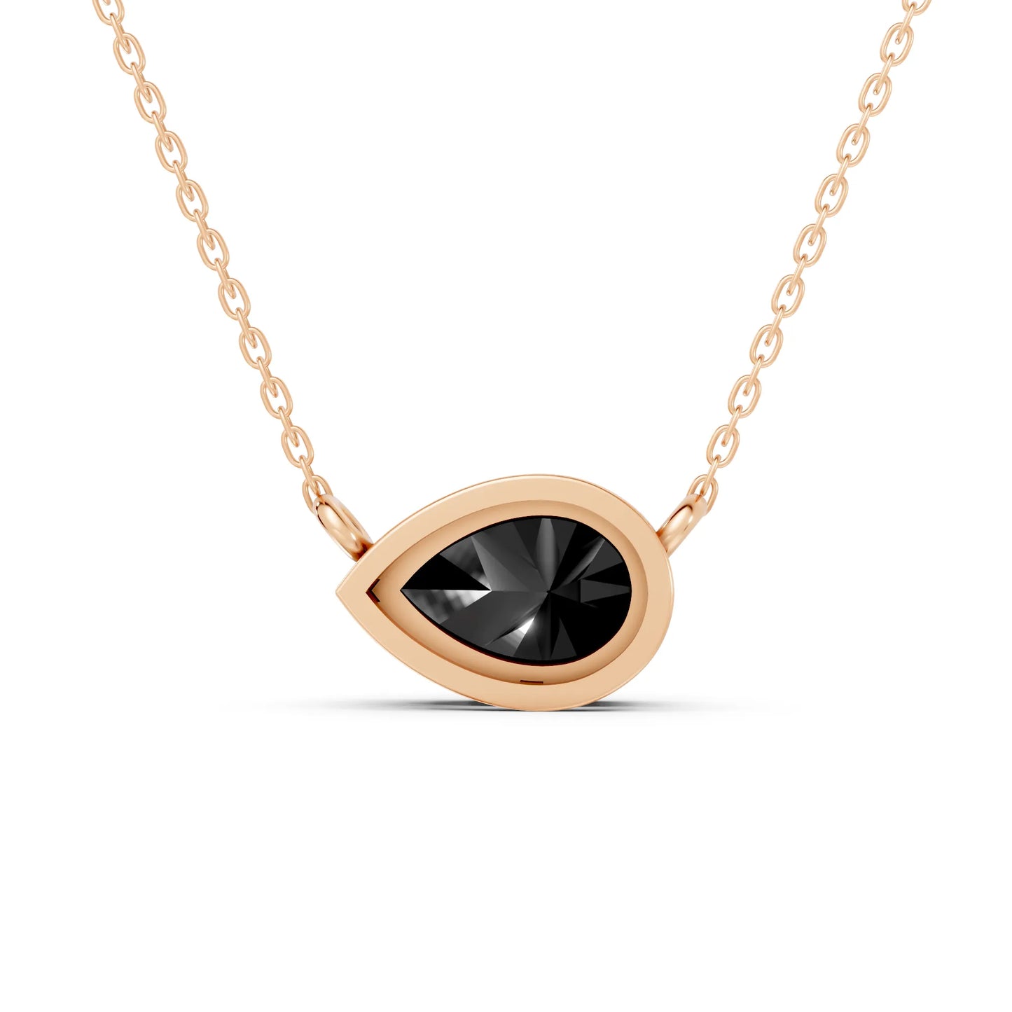 18K Gold Pear Cut Black Diamond East - West Bezel Necklace