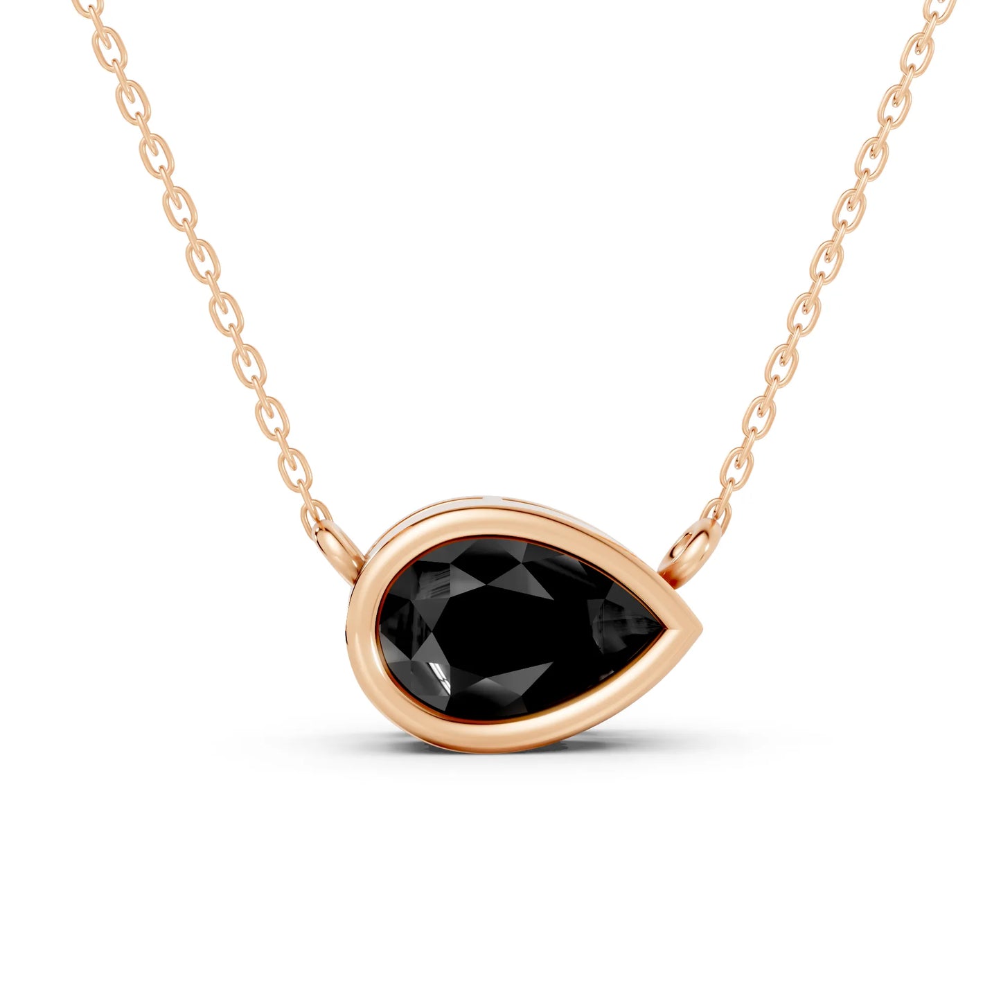 18K Gold Pear Cut Black Diamond East - West Bezel Necklace