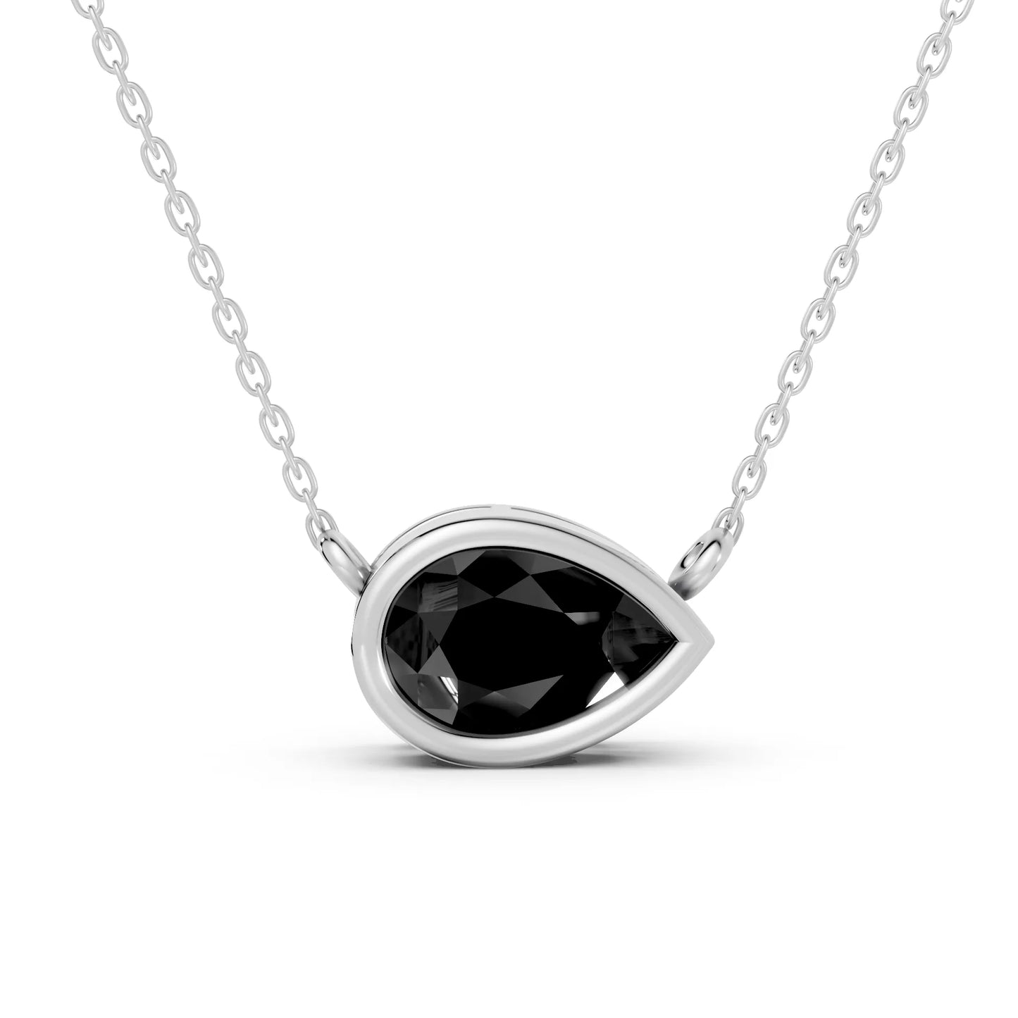18K Gold Pear Cut Black Diamond East - West Bezel Necklace