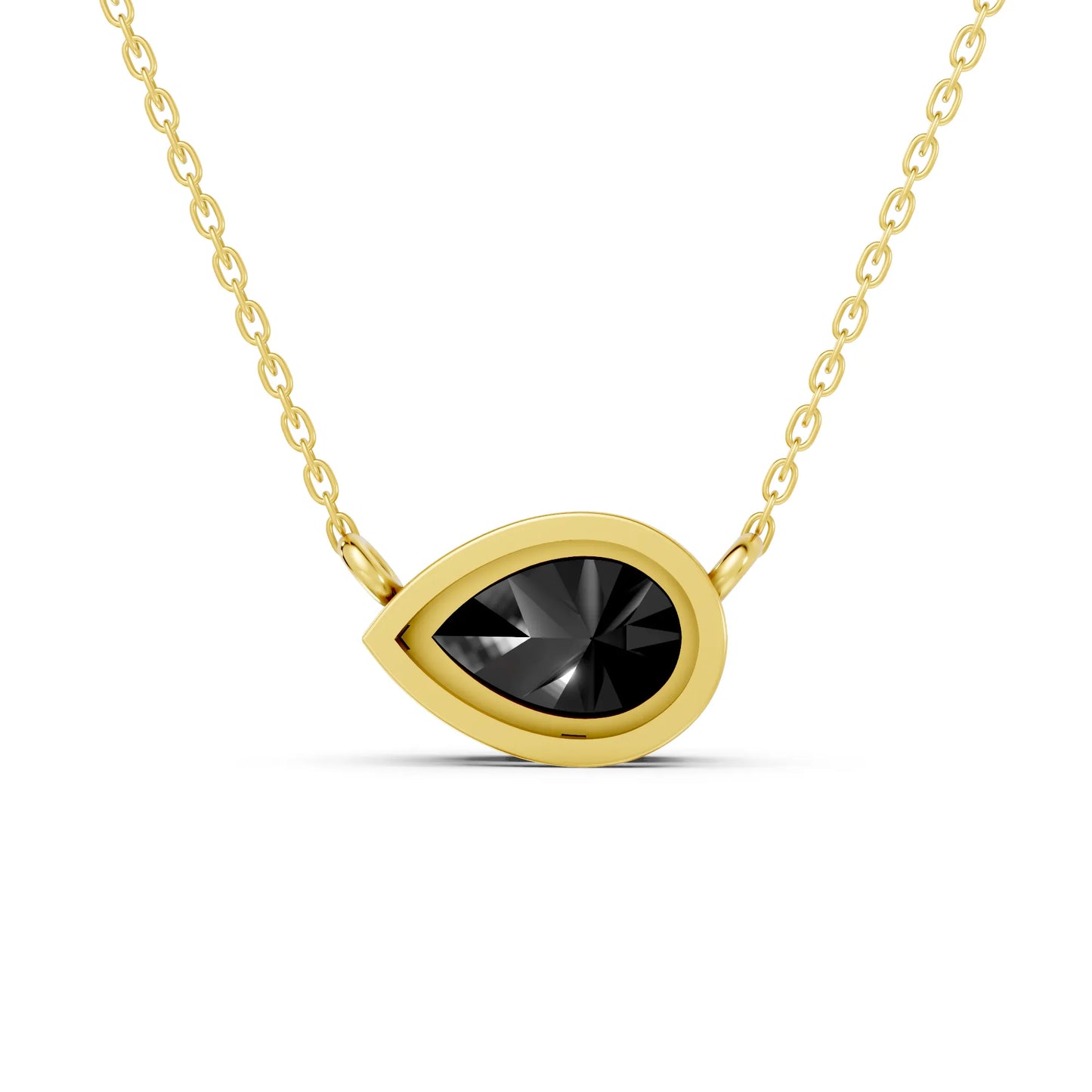 18K Gold Pear Cut Black Diamond East - West Bezel Necklace