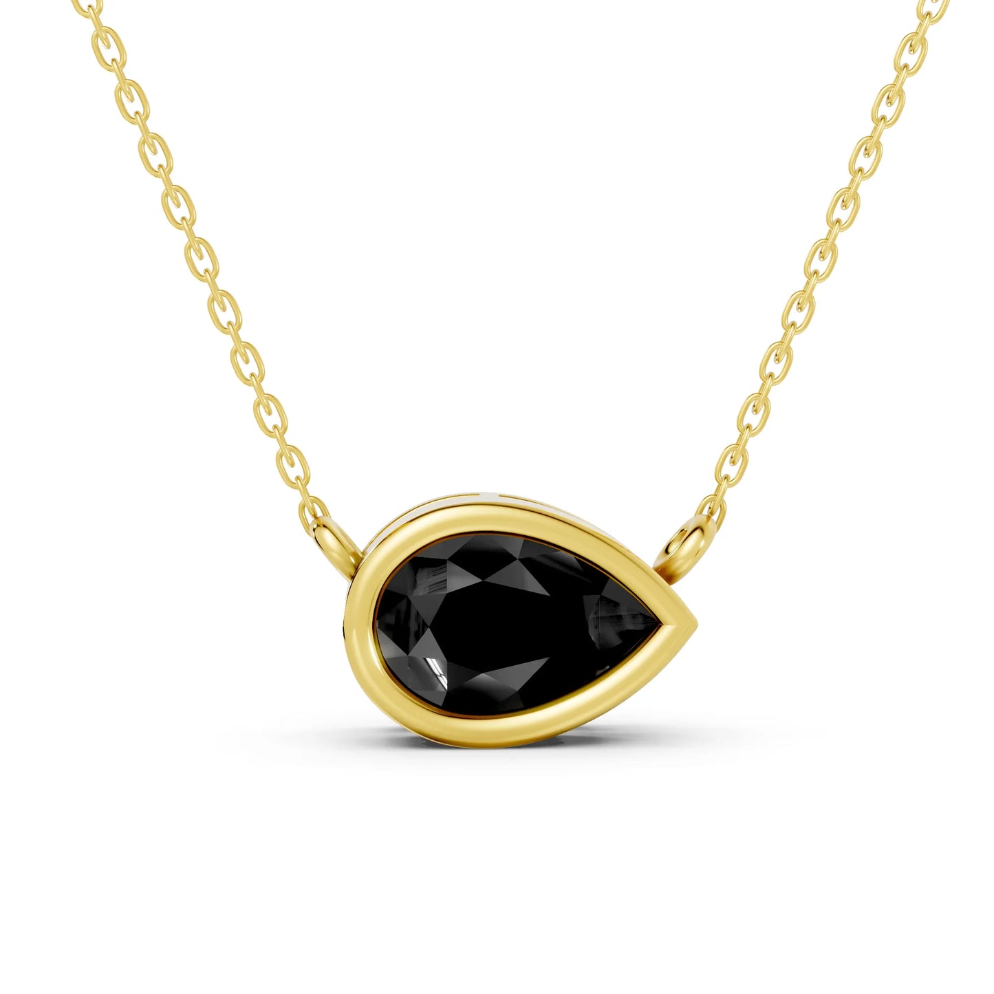 18K Gold Pear Cut Black Diamond East - West Bezel Necklace