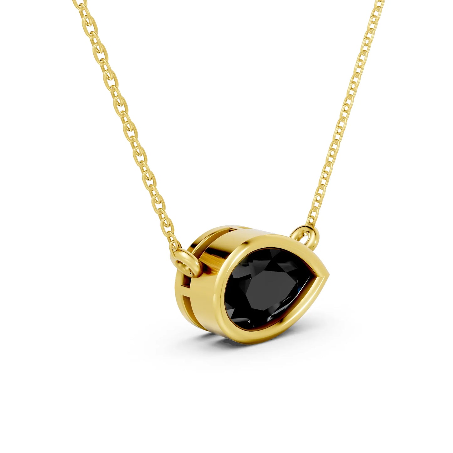 18K Gold Pear Cut Black Diamond East - West Bezel Necklace