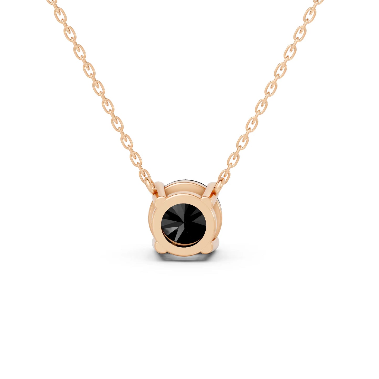 18K Gold Round Cut Black Diamond Solitaire Necklace