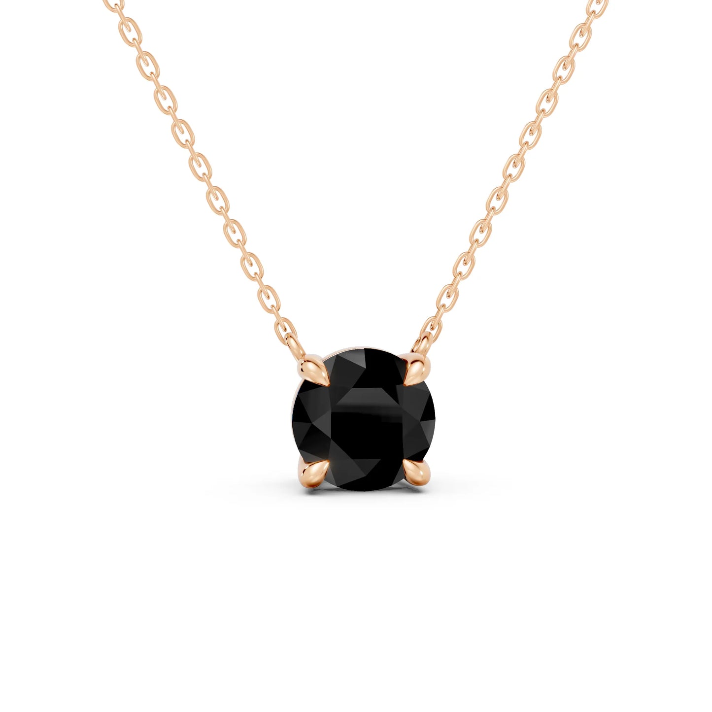 18K Gold Round Cut Black Diamond Solitaire Necklace