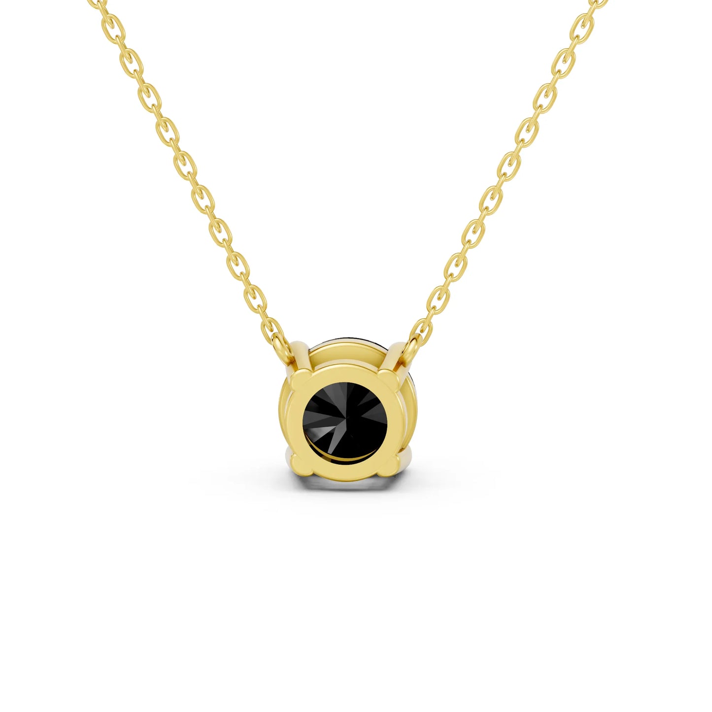 18K Gold Round Cut Black Diamond Solitaire Necklace