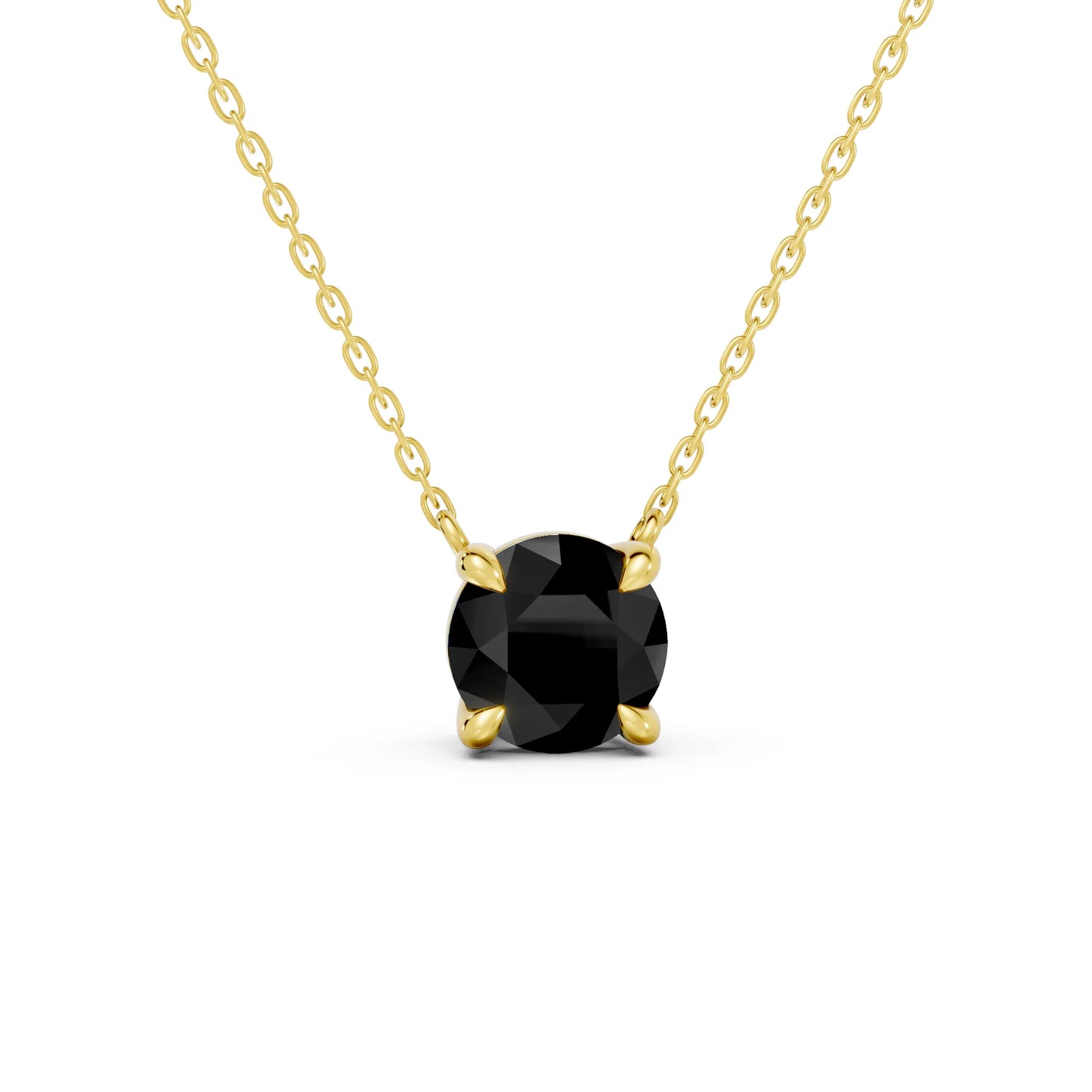 18K Gold Round Cut Black Diamond Solitaire Necklace