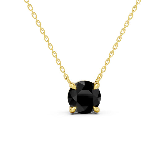 18K Gold Round Cut Black Diamond Solitaire Necklace