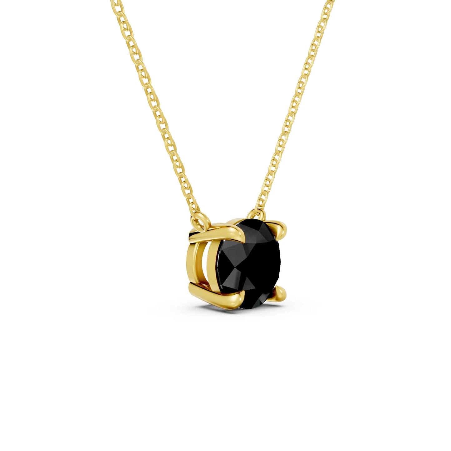 18K Gold Round Cut Black Diamond Solitaire Necklace