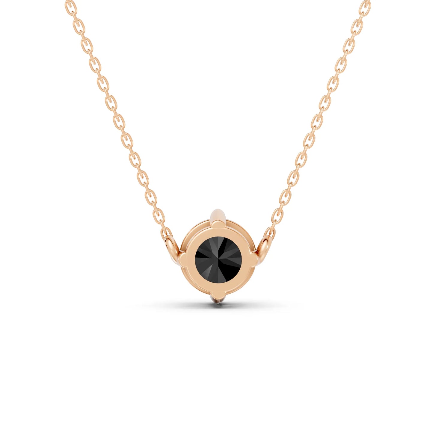 18K Gold Round Cut Black Diamond East-West Solitaire Necklace