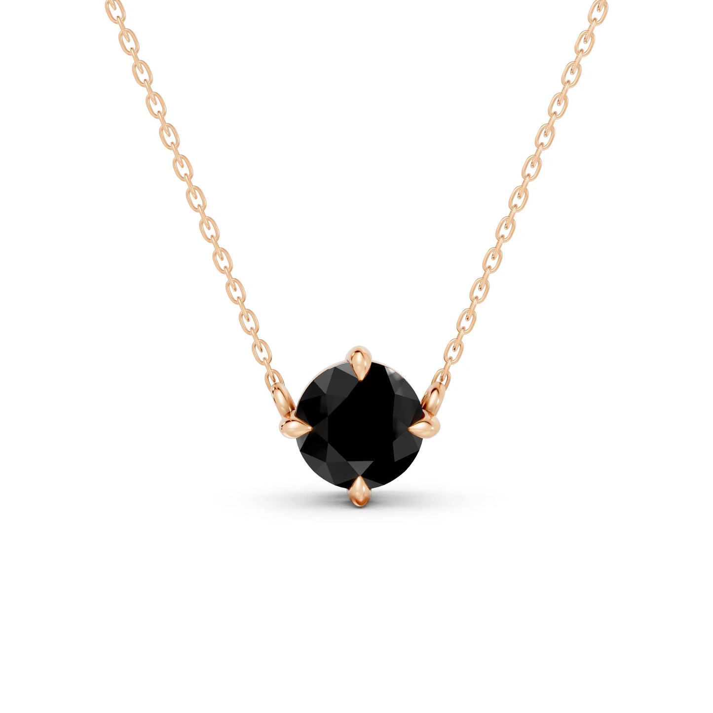 18K Gold Round Cut Black Diamond East-West Solitaire Necklace