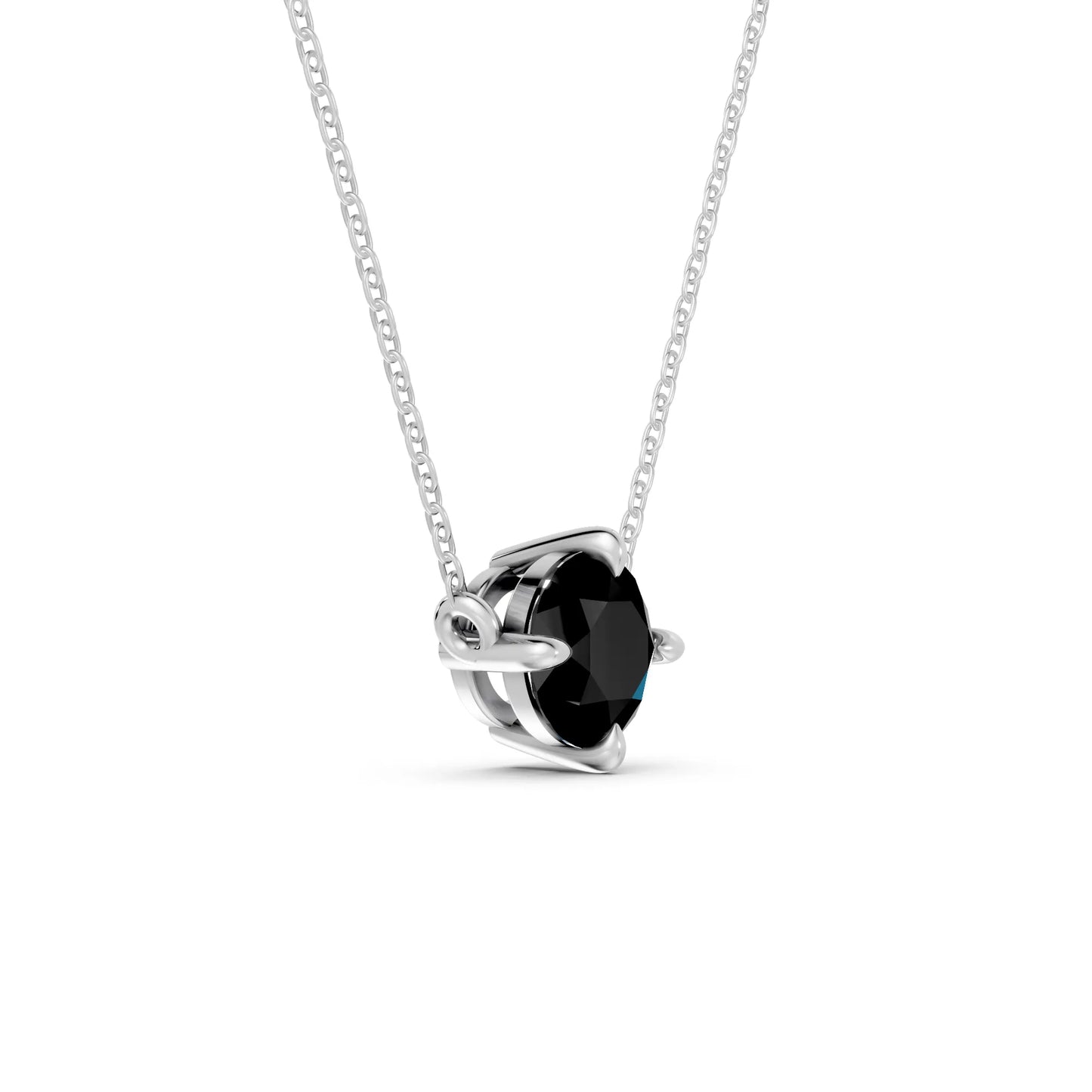 18K Gold Round Cut Black Diamond East-West Solitaire Necklace