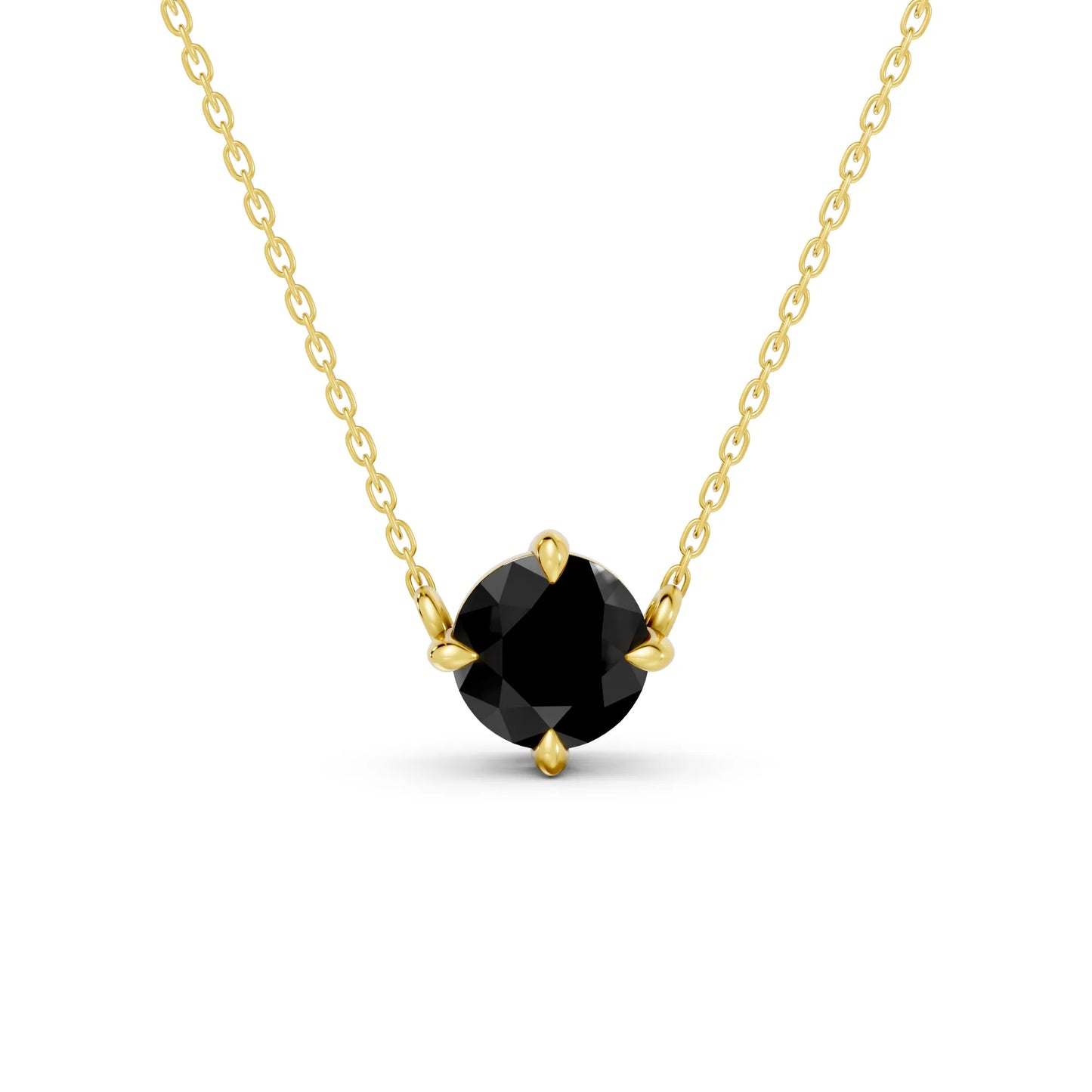 18K Gold Round Cut Black Diamond East-West Solitaire Necklace