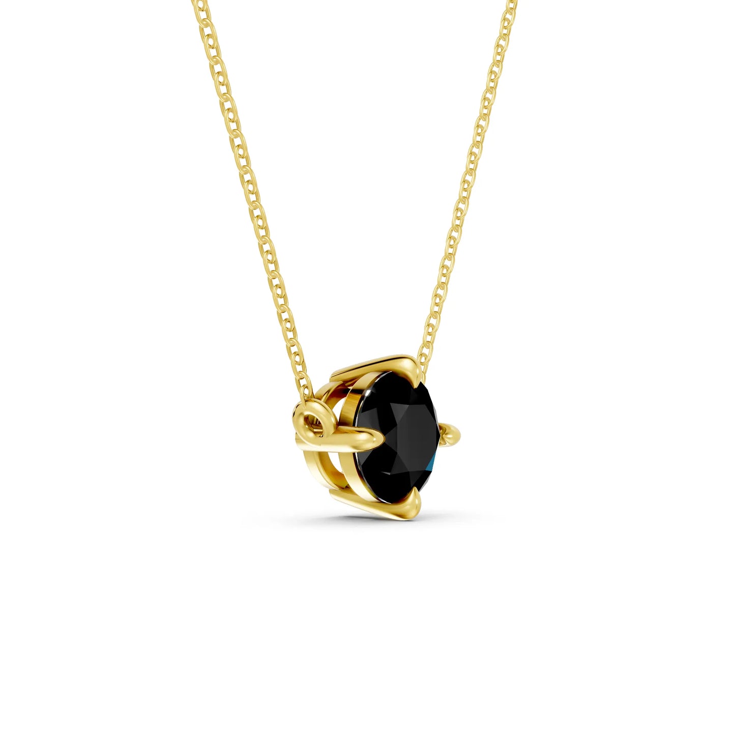 18K Gold Round Cut Black Diamond East-West Solitaire Necklace